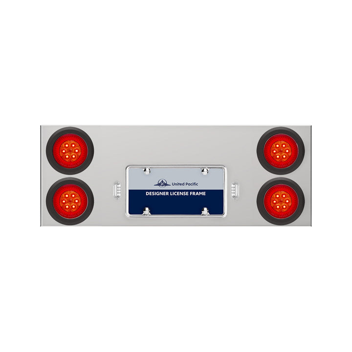 33-3/4" Stainless Rear Center Panel With 4 x 16 LED 4" Turbine Lights &amp; Grommets - Red LED/Red Lens