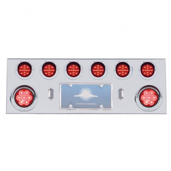 Stainless Steel Rear Center Panel With 2 x 7 LED 4" Reflector Light &amp; 6 x 13 LED 2-1/2" Light &amp; Visor - Red LED &amp; Lens