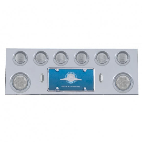 Stainless Steel Rear Center Panel With 2 x 7 LED 4" Reflector Light &amp; 6 x 13 LED 2-1/2" Light &amp; Visor - Red LED/Clear Lens