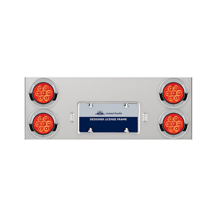 33-3/4" Stainless Rear Center Panel With Four 7 LED 4" Reflector Lights &amp; Visors - Red LED/Red Lens