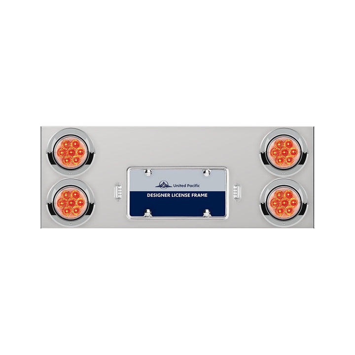 33-3/4" Stainless Rear Center Panel With Four 7 LED 4" Reflector Lights &amp; Visors - Red LED/Clear Lens