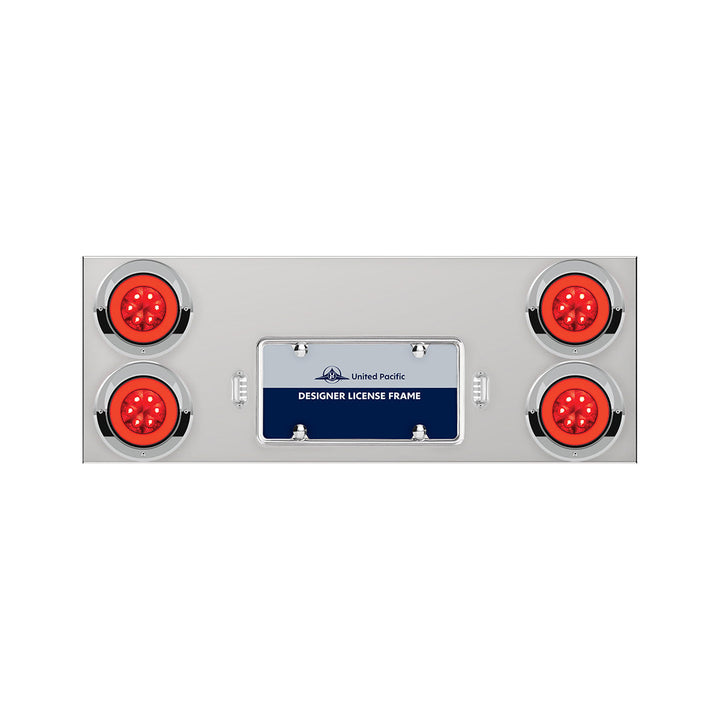 33-3/4" Stainless Rear Center Panel With Four 21 LED 4" GloLight &amp; Visors - Red LED/Red Lens