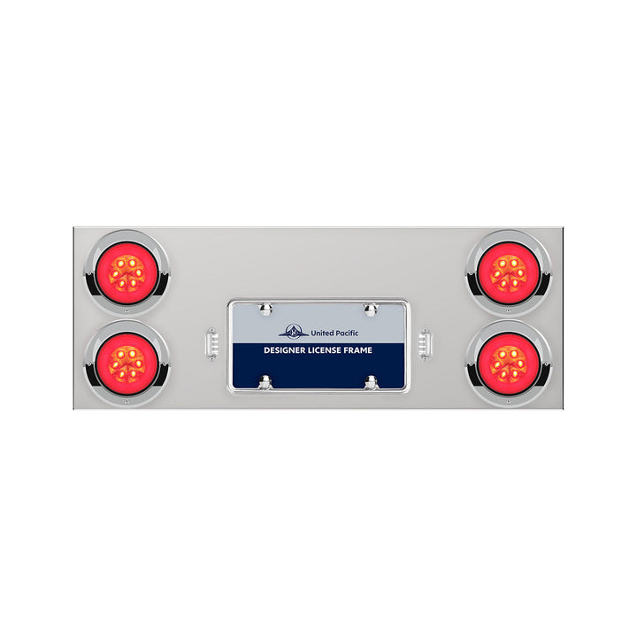 33-3/4" Stainless Rear Center Panel With Four 21 LED 4" GloLight &amp; Visors - Red LED/Clear Lens
