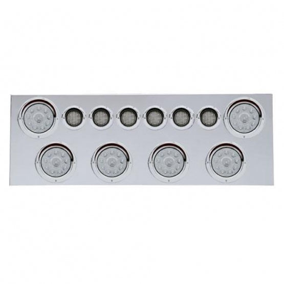 Stainless Steel Rear Center Panel With 6 x 10 LED 4" Lights &amp; 6 x 9 LED 2" Lights &amp; Visors - Red LED/Clear Lens