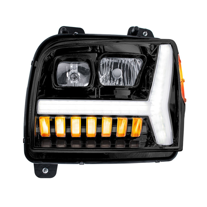 Blackout Headlight With LED DRL Light Bar &amp; Turn Signal For 2018-2024 Kenworth W990 - Driver
