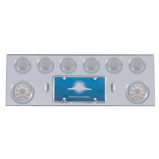 Stainless Steel Rear Center Panel With 2 x 10 LED 4" Lights &amp; 6 x 13 LED 2-1/2" Lights &amp; Bezels - Red LED/Clear Lens
