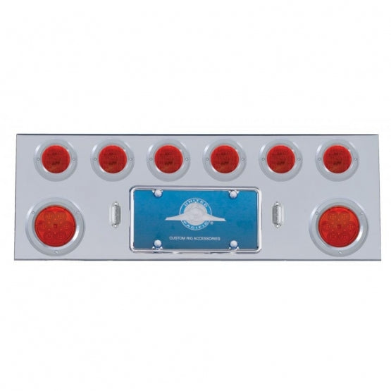 Stainless Steel Rear Center Panel With 2 x 7 LED 4" Reflector Light &amp; 6 x 13 LED 2-1/2" Light &amp; Bezel - Red LED &amp; Lens