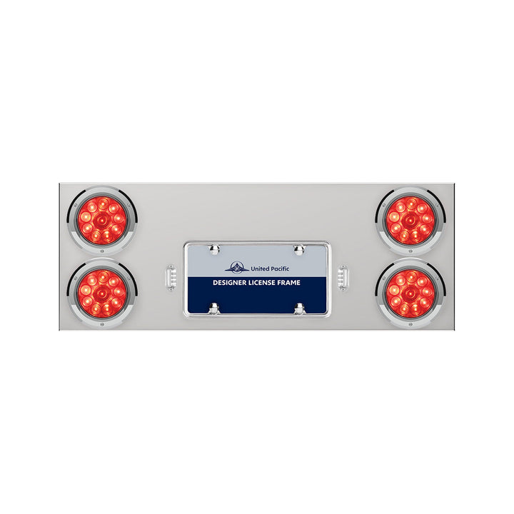 33-3/4" Stainless Rear Center Panel With Four 10 LED 4" Lights &amp; Bezels - Red LED/Red Lens