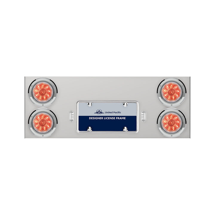 33-3/4" Stainless Rear Center Panel With Four 10 LED 4" Lights &amp; Bezels - Red LED/Clear Lens