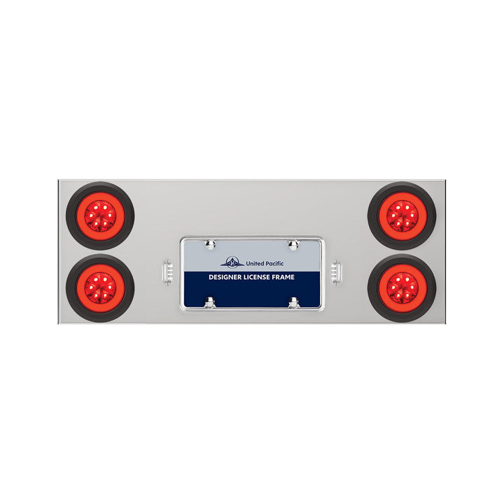 33-3/4" Stainless Rear Center Panel With Four 21 LED 4" GloLight &amp; Grommets - Red LED/Red Lens