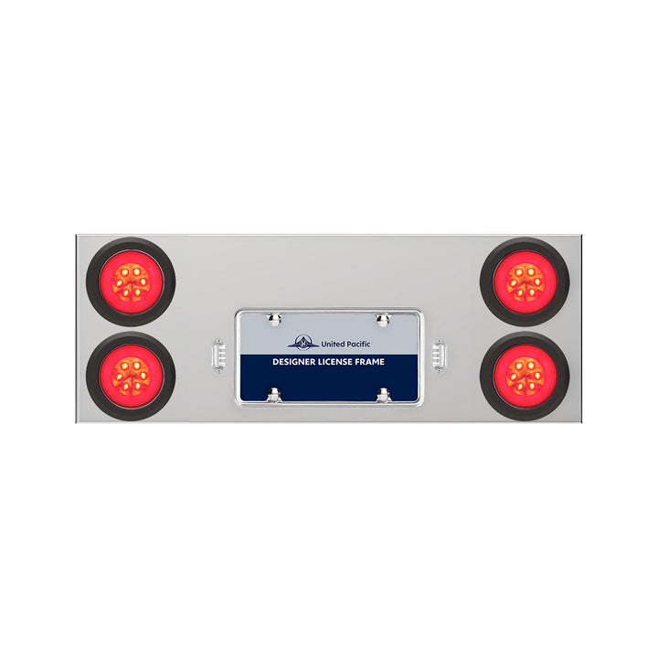 33-3/4" Stainless Rear Center Panel With Four 21 LED 4" GloLight &amp; Grommets - Red LED/Clear Lens