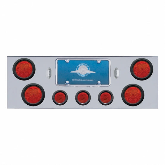 Chrome Rear Center Panel With 4 x 7 LED 4" Reflector Lights &amp; 3 x 13 Red LED 2-1/2" Lights - Red LED/Red Lens