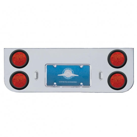 Chrome Rear Center Panel With Four 7 LED 4" Reflector Lights &amp; Grommets - Red LED/Red Lens