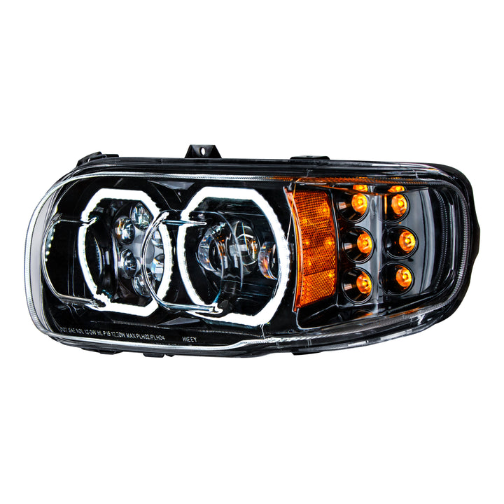 High Power 10 LED Blackout Headlight With 6 LED Turn &amp; 100 LED Halo For 2008-2024 Peterbilt 389 - Passenger