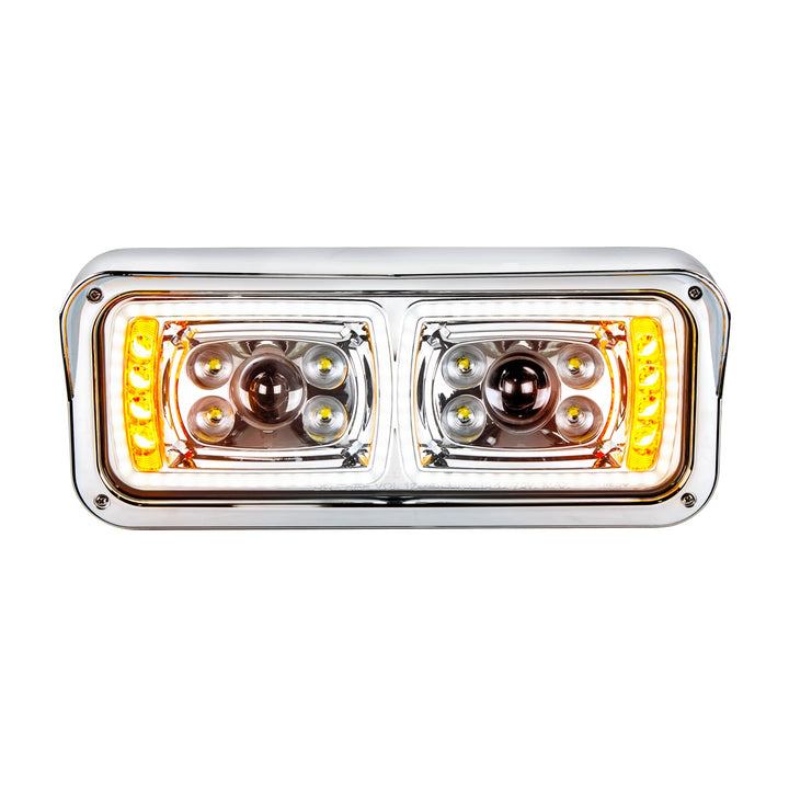 10 High Power LED "Chrome" Projection Headlight With LED Turn Signal &amp; Position Light Bar - Driver