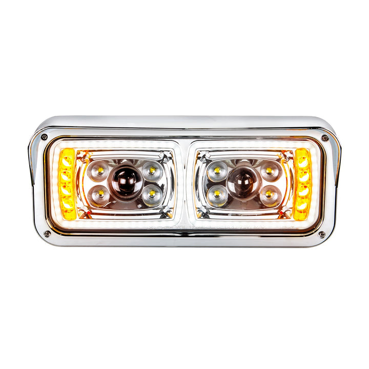 10 High Power LED "Chrome" Projection Headlight With LED Turn Signal &amp; Position Light Bar - Passenger