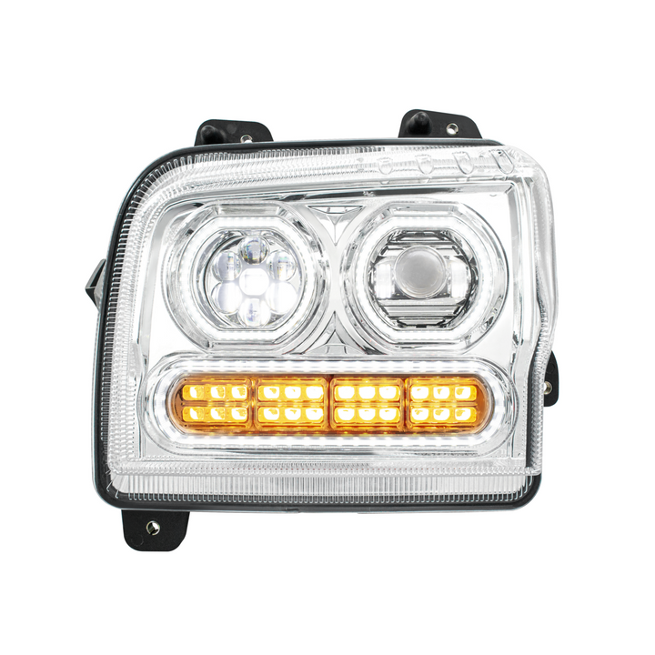 High Power 10 LED Headlight With 24 LED Turn &amp; 100 LED Halo For 2019-2024 Kenworth W990 — Driver / Chrome