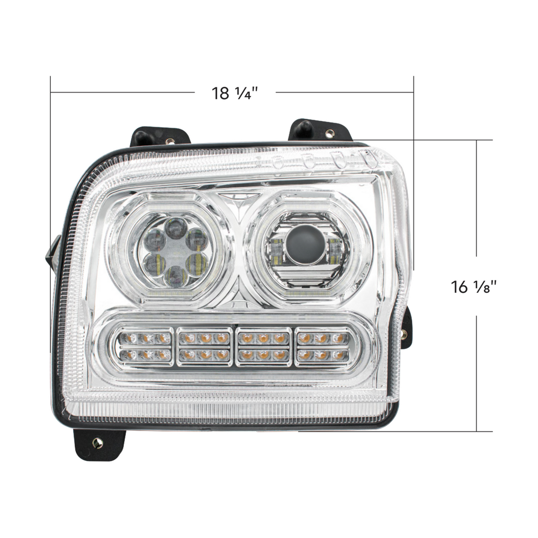 High Power 10 LED Headlight With 24 LED Turn &amp; 100 LED Halo For 2019-2024 Kenworth W990 — Driver / Chrome