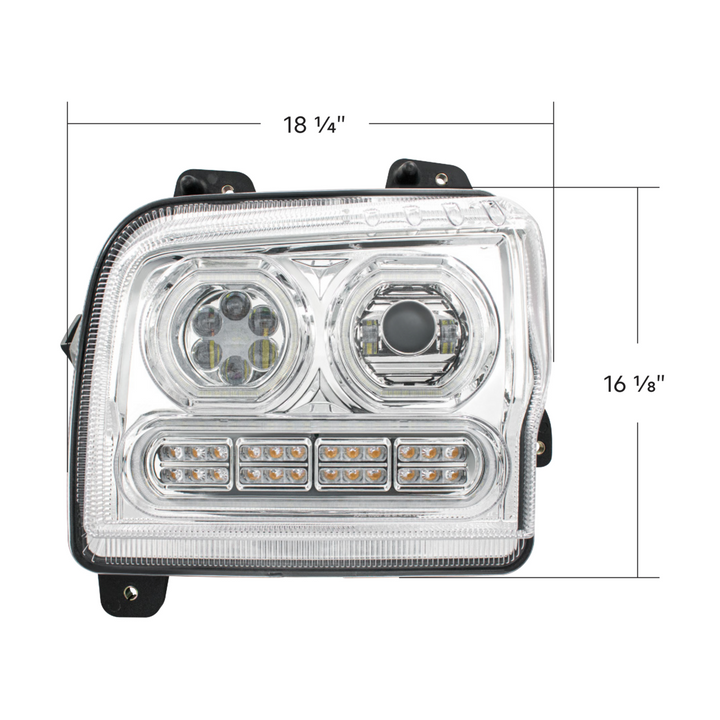 High Power 10 LED Headlight With 24 LED Turn &amp; 100 LED Halo For 2019-2024 Kenworth W990 — Driver / Chrome