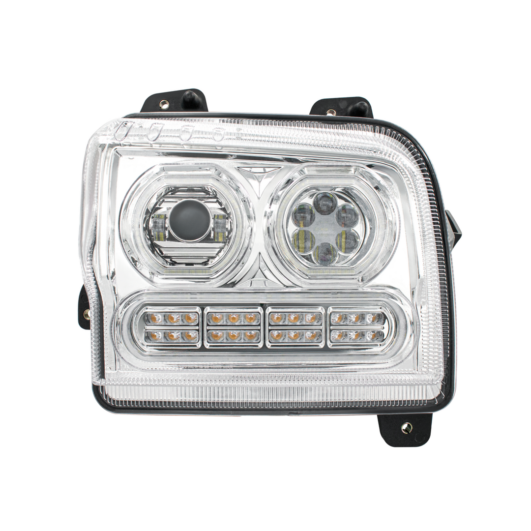 High Power 10 LED Headlight With 24 LED Turn &amp; 100 LED Halo For 2019-2024 Kenworth W990 — Passenger / Chrome