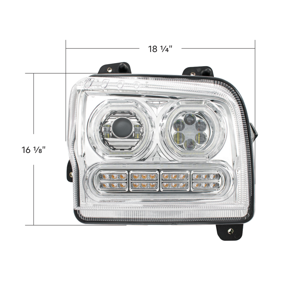 High Power 10 LED Headlight With 24 LED Turn &amp; 100 LED Halo For 2019-2024 Kenworth W990 — Passenger / Chrome