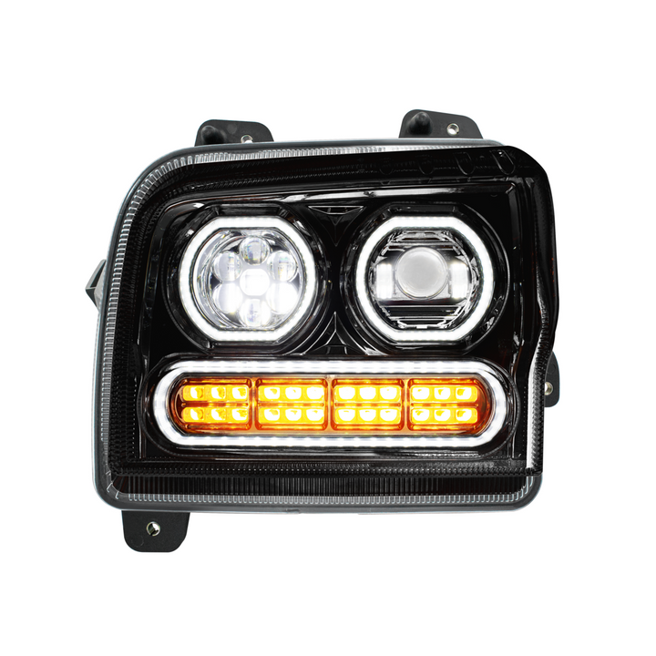 High Power 10 LED Headlight With 24 LED Turn &amp; 100 LED Halo For 2019-2024 Kenworth W990 — Driver / Black