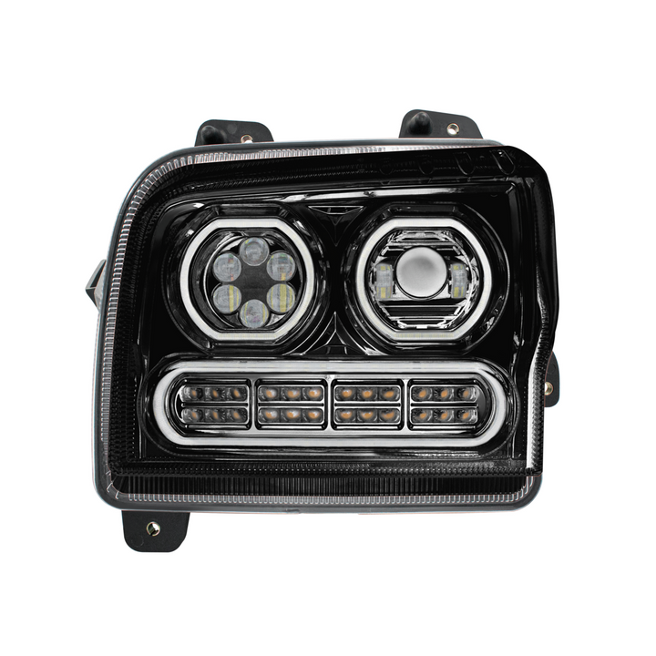 High Power 10 LED Headlight With 24 LED Turn &amp; 100 LED Halo For 2019-2024 Kenworth W990 — Driver / Black