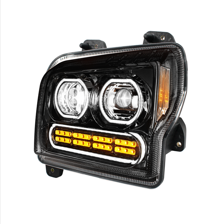 High Power 10 LED Headlight With 24 LED Turn &amp; 100 LED Halo For 2019-2024 Kenworth W990 — Driver / Black