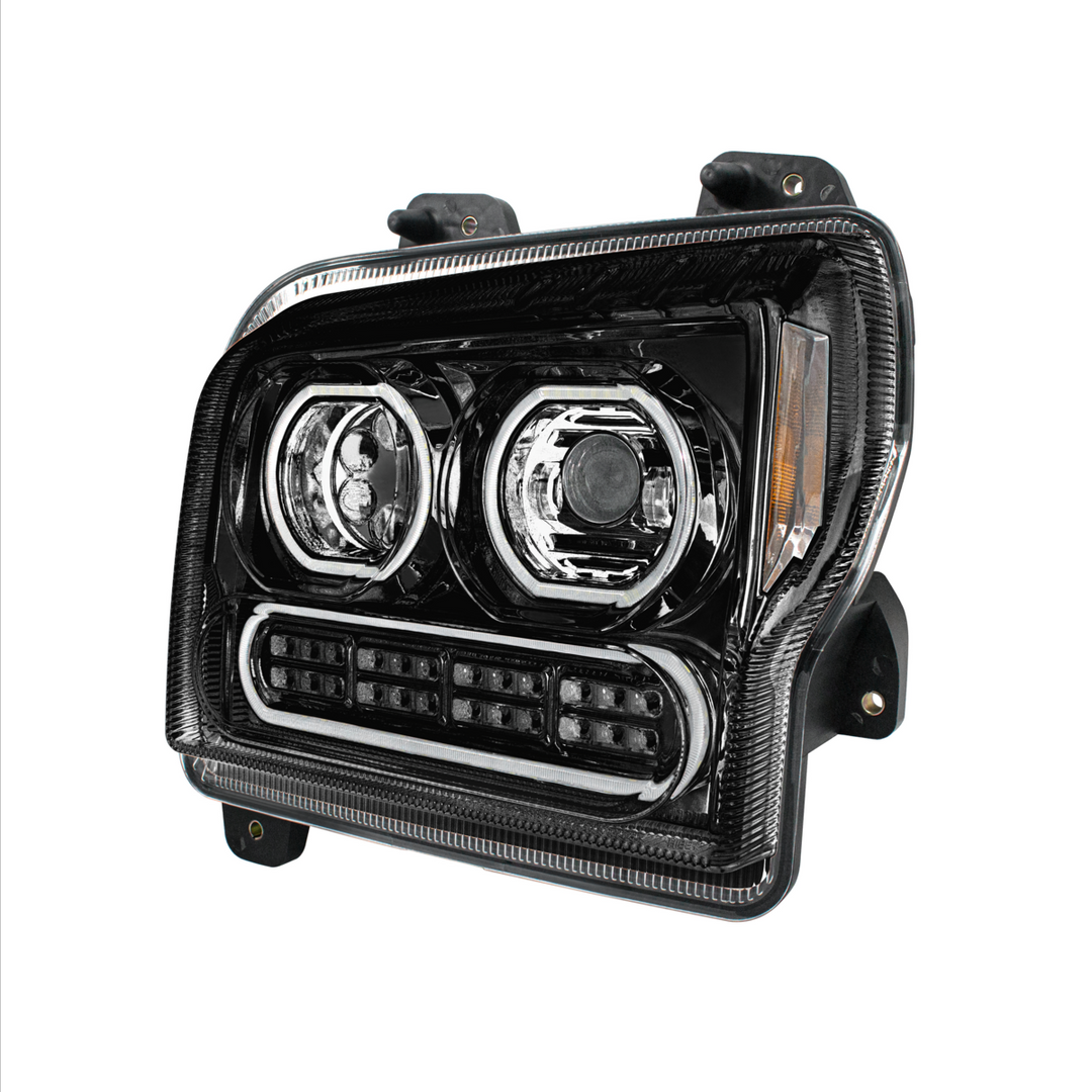 High Power 10 LED Headlight With 24 LED Turn &amp; 100 LED Halo For 2019-2024 Kenworth W990 — Driver / Black