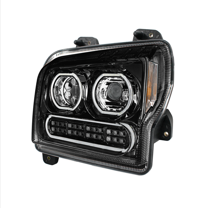 High Power 10 LED Headlight With 24 LED Turn &amp; 100 LED Halo For 2019-2024 Kenworth W990 — Driver / Black