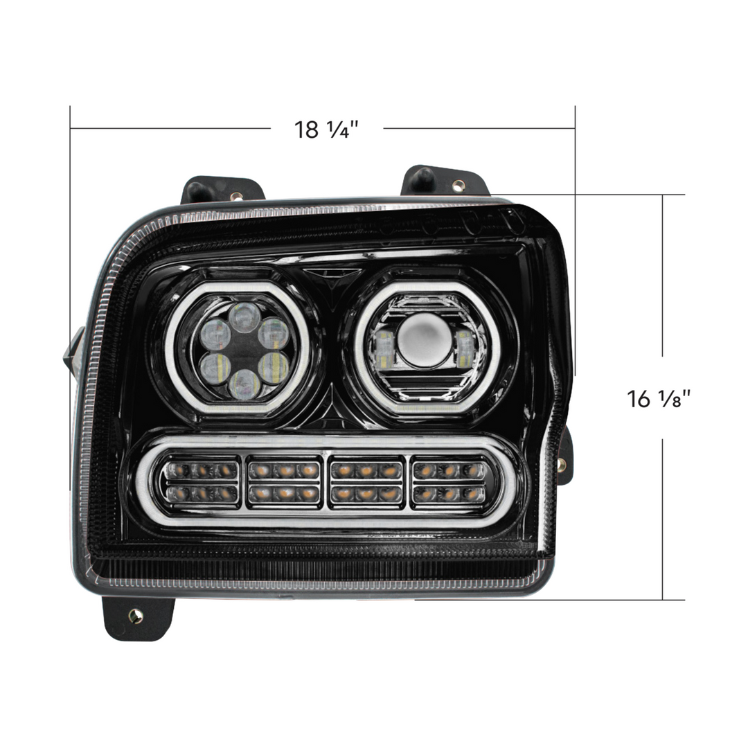 High Power 10 LED Headlight With 24 LED Turn &amp; 100 LED Halo For 2019-2024 Kenworth W990 — Driver / Black