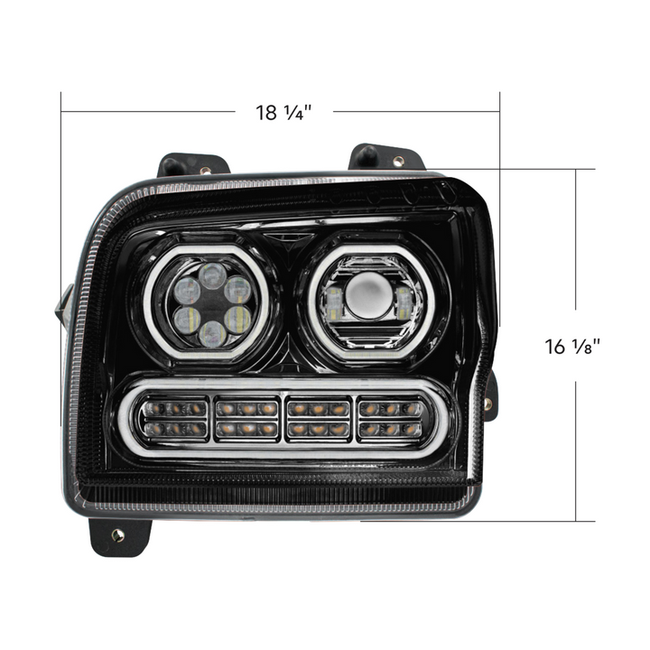 High Power 10 LED Headlight With 24 LED Turn &amp; 100 LED Halo For 2019-2024 Kenworth W990 — Driver / Black