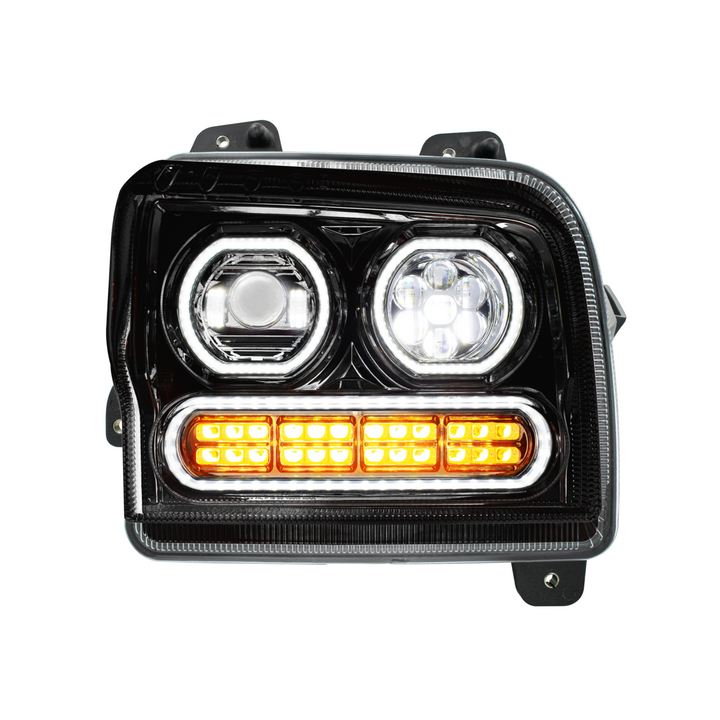 High Power 10 LED Headlight With 24 LED Turn &amp; 100 LED Halo For 2019-2024 Kenworth W990 — Passenger / Black