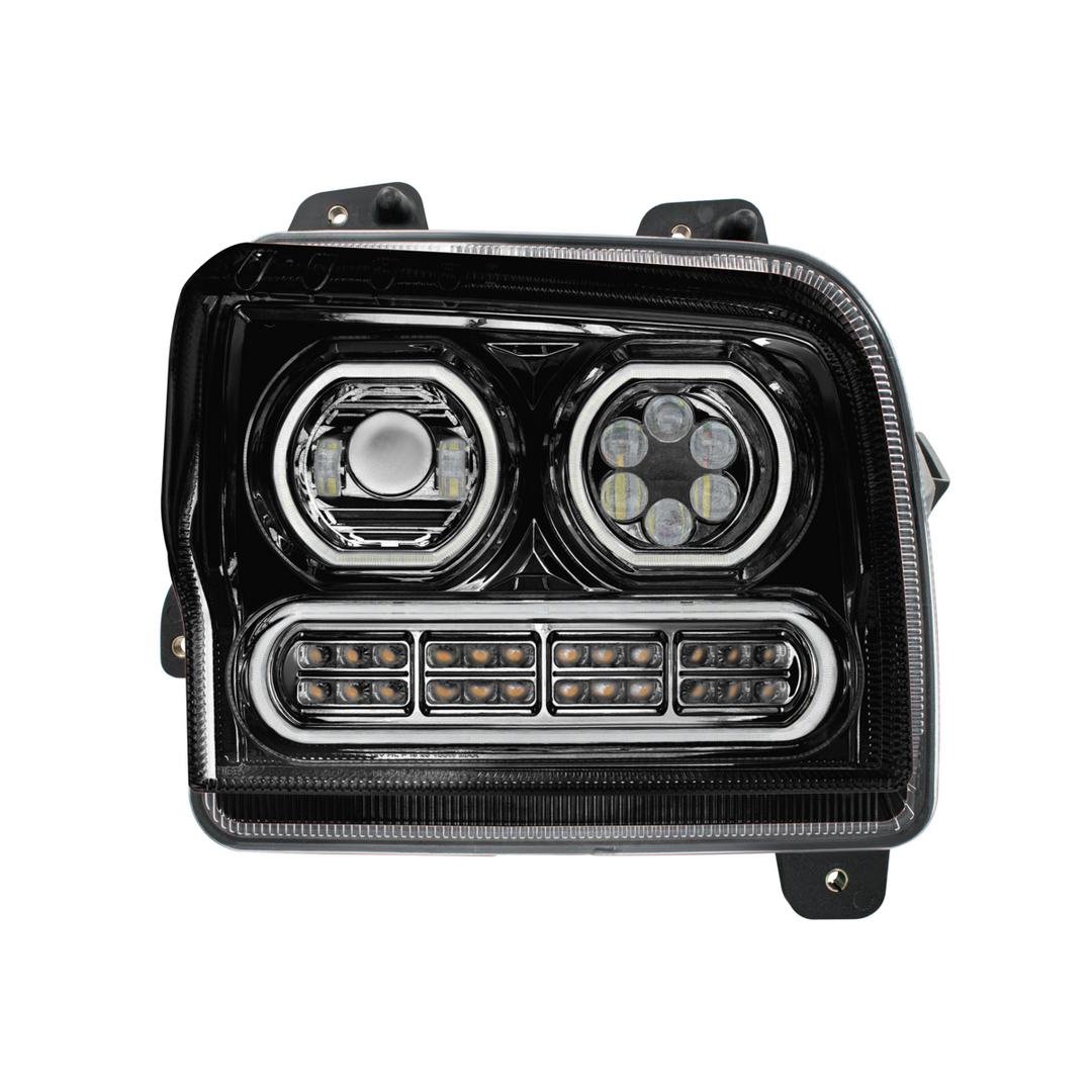 High Power 10 LED Headlight With 24 LED Turn &amp; 100 LED Halo For 2019-2024 Kenworth W990 — Passenger / Black