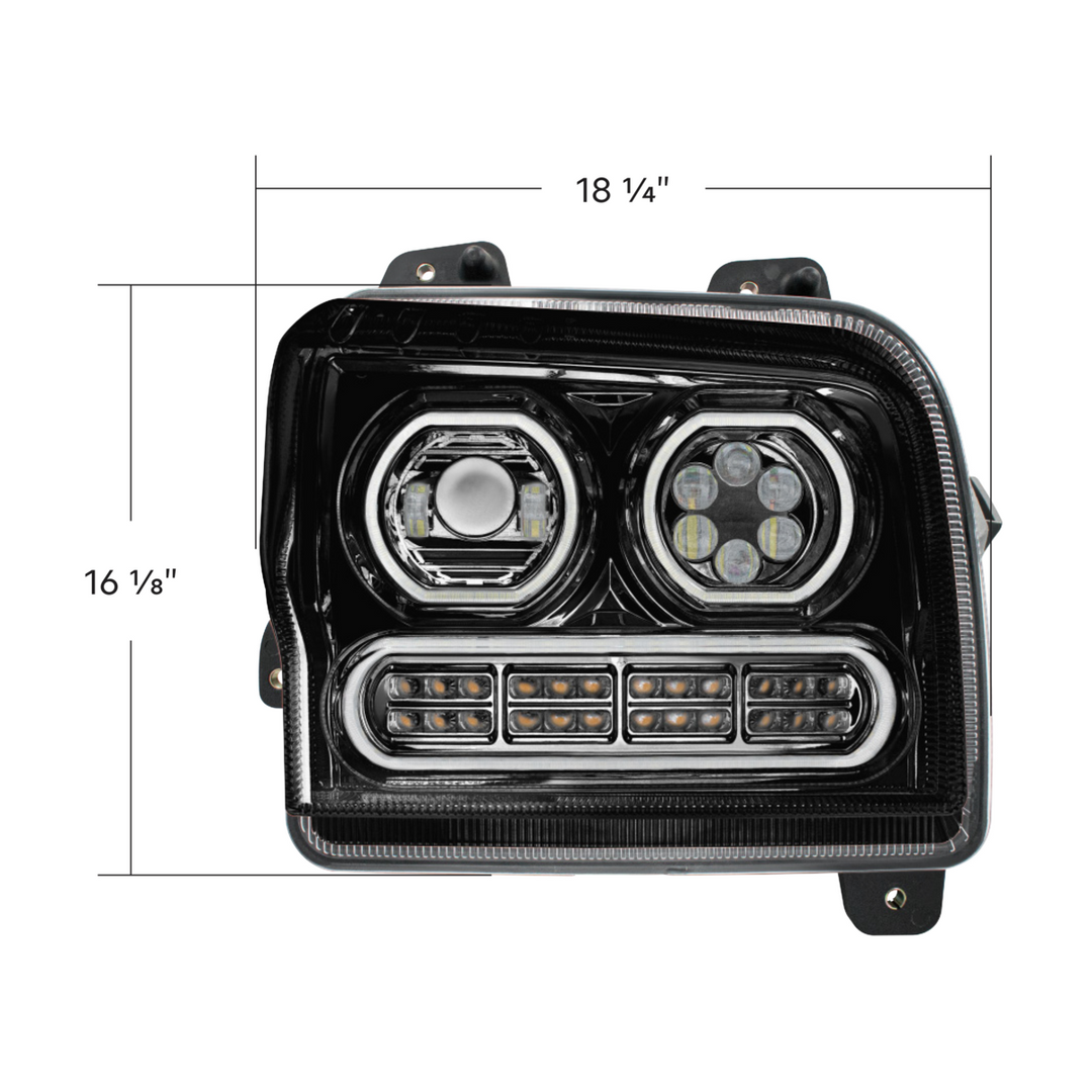 High Power 10 LED Headlight With 24 LED Turn &amp; 100 LED Halo For 2019-2024 Kenworth W990 — Passenger / Black