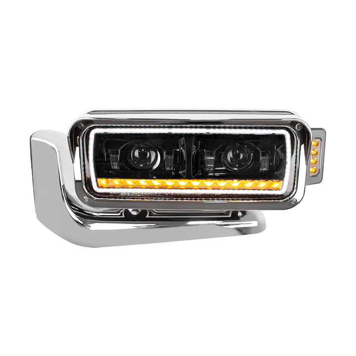 High Power LED Black Projection Headlight Assembly With Mounting Arm &amp; Turn Signal - Driver