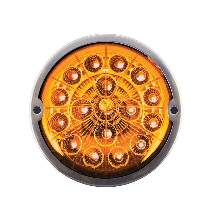17 LED Watermelon Double Fury Light Flush Mount Kit With Low Profile Stainless Steel Bezel - Amber &amp; Blue LED/Clear Lens