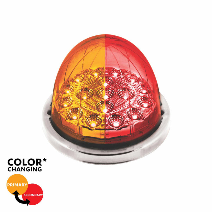17 LED Watermelon Double Fury Light Flush Mount Kit With Low Profile Stainless Steel Bezel - Amber &amp; White LED/Clear Lens