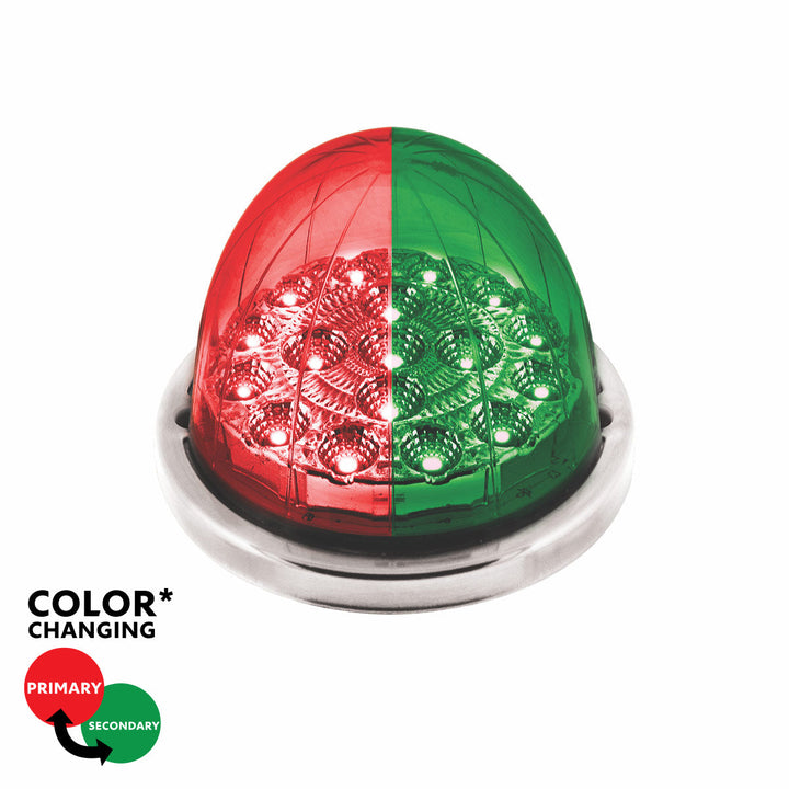 17 LED Watermelon Double Fury Light Flush Mount Kit With Low Profile Stainless Steel Bezel - Red &amp; Green LED/Clear Lens