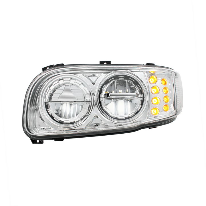 High Power LED Headlight With 8 LED Turn &amp; 4 LED Position Light For 2008-2024 Peterbilt 389 — Driver / Chrome