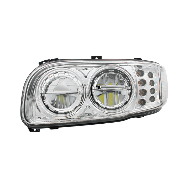 High Power LED Headlight With 8 LED Turn &amp; 4 LED Position Light For 2008-2024 Peterbilt 389 — Driver / Chrome