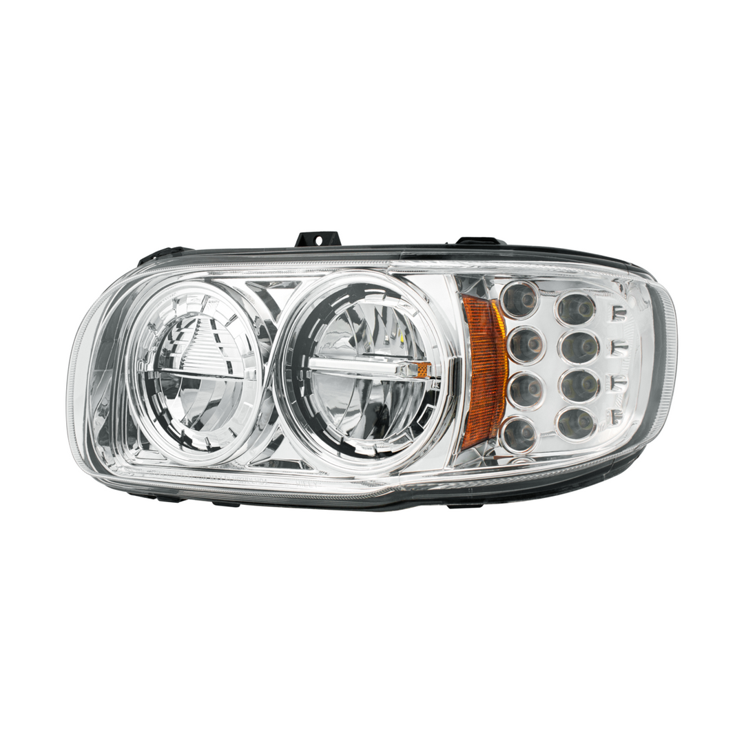 High Power LED Headlight With 8 LED Turn &amp; 4 LED Position Light For 2008-2024 Peterbilt 389 — Driver / Chrome