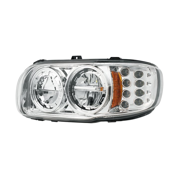 High Power LED Headlight With 8 LED Turn &amp; 4 LED Position Light For 2008-2024 Peterbilt 389 — Driver / Chrome