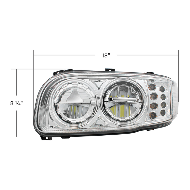 High Power LED Headlight With 8 LED Turn &amp; 4 LED Position Light For 2008-2024 Peterbilt 389 — Driver / Chrome