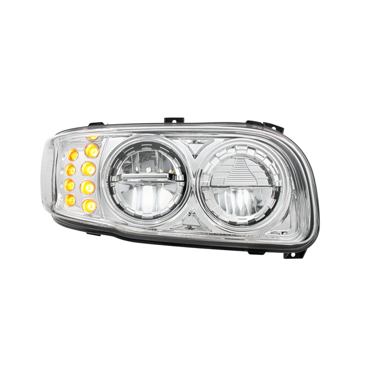 High Power LED Headlight With 8 LED Turn &amp; 4 LED Position Light For 2008-2024 Peterbilt 389 — Passenger / Chrome