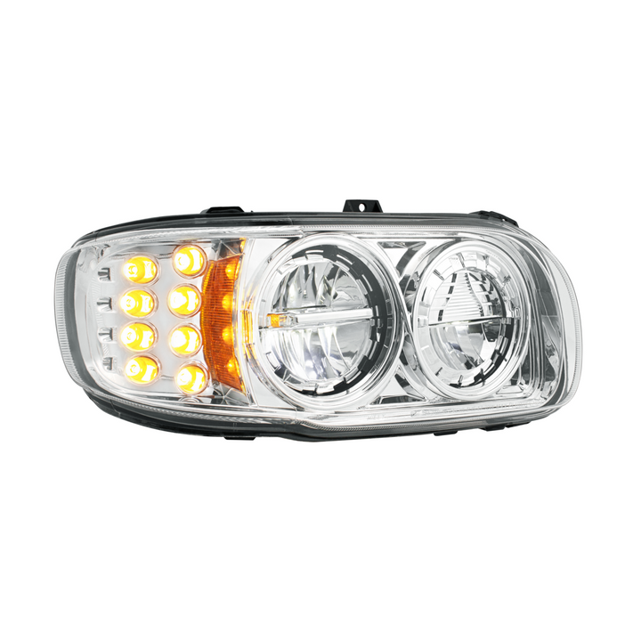 High Power LED Headlight With 8 LED Turn &amp; 4 LED Position Light For 2008-2024 Peterbilt 389 — Passenger / Chrome