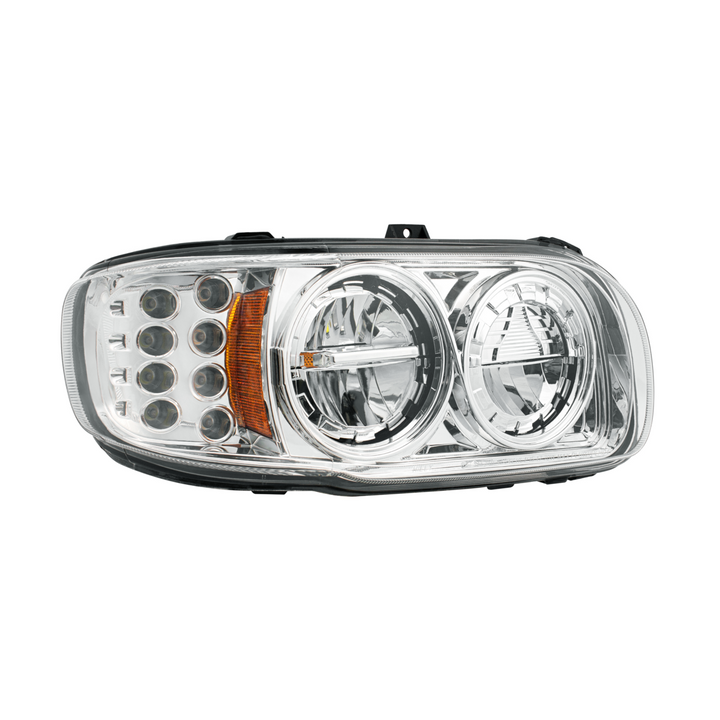High Power LED Headlight With 8 LED Turn &amp; 4 LED Position Light For 2008-2024 Peterbilt 389 — Passenger / Chrome