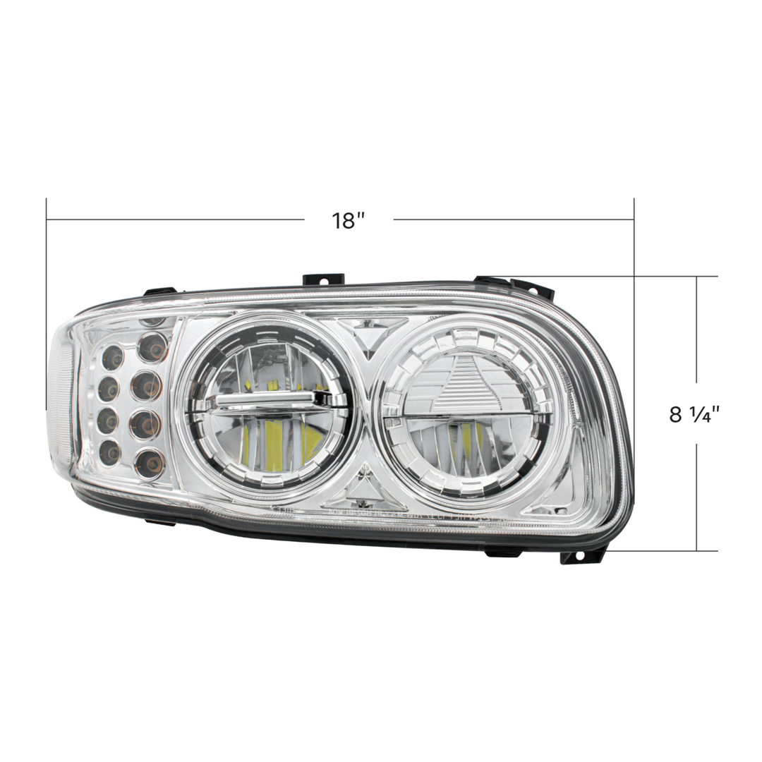 High Power LED Headlight With 8 LED Turn &amp; 4 LED Position Light For 2008-2024 Peterbilt 389 — Passenger / Chrome