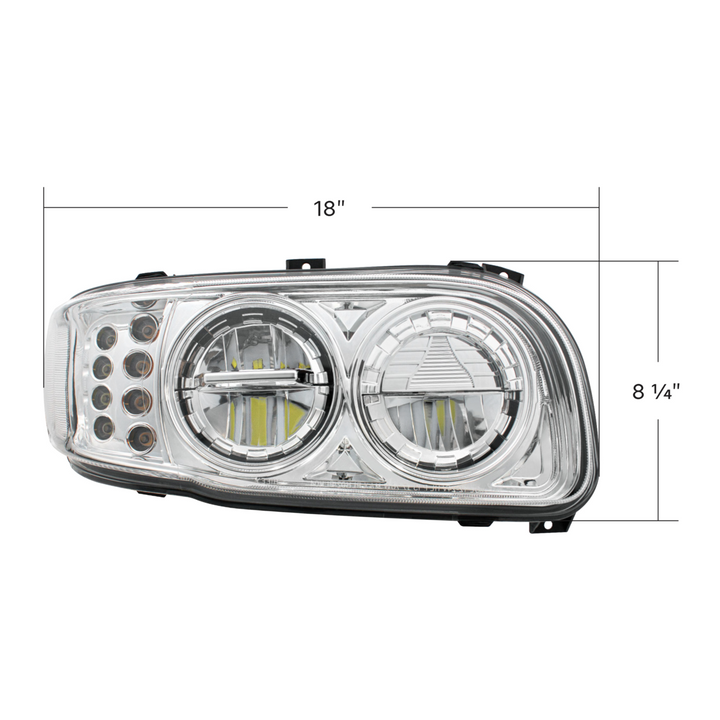 High Power LED Headlight With 8 LED Turn &amp; 4 LED Position Light For 2008-2024 Peterbilt 389 — Passenger / Chrome