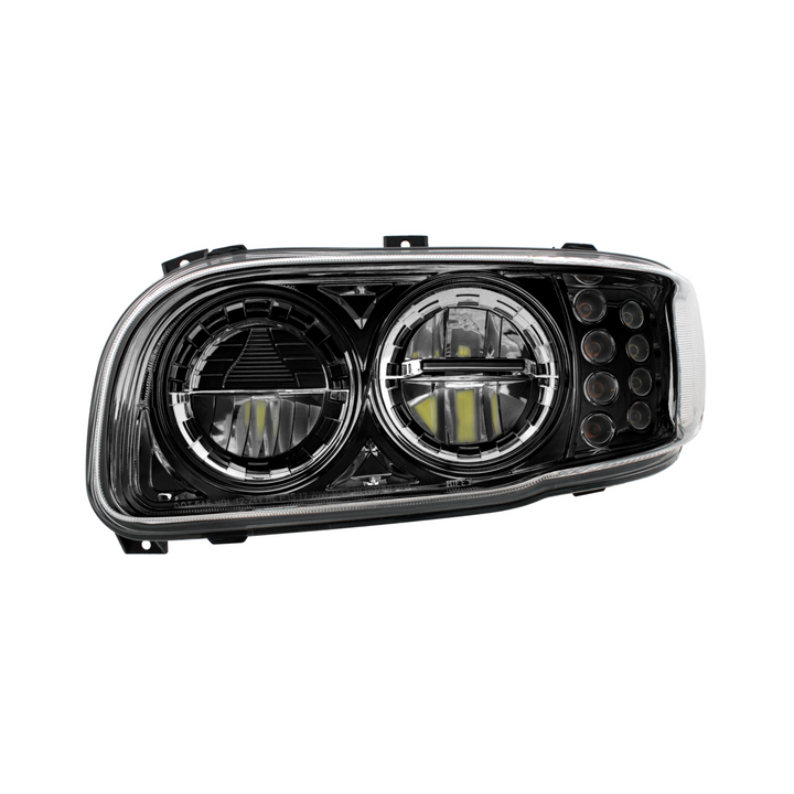 High Power LED Headlight With 8 LED Turn &amp; 4 LED Position Light For 2008-2024 Peterbilt 389 — Driver / Black
